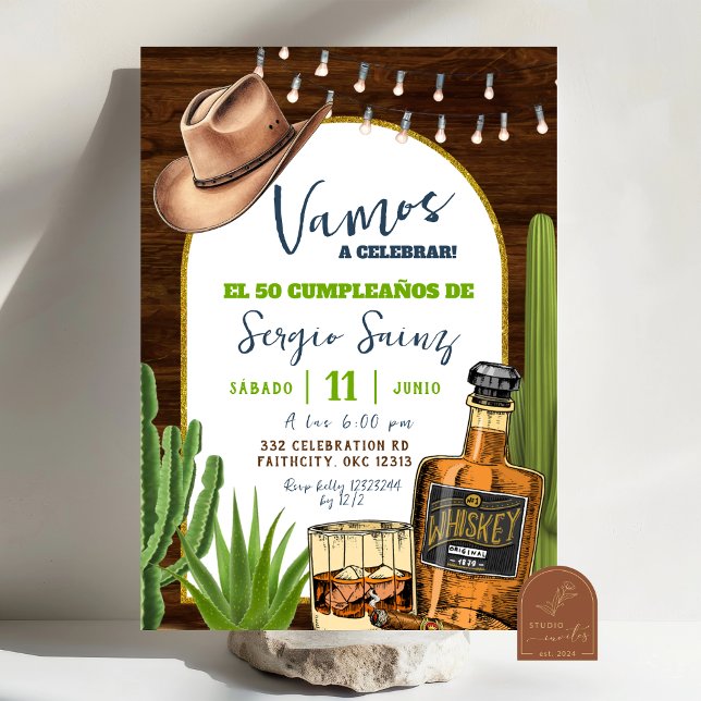 Whiskey Spansk Cowboy Födelsedagsinbjudan Inbjudningar (Skapare uppladdad)