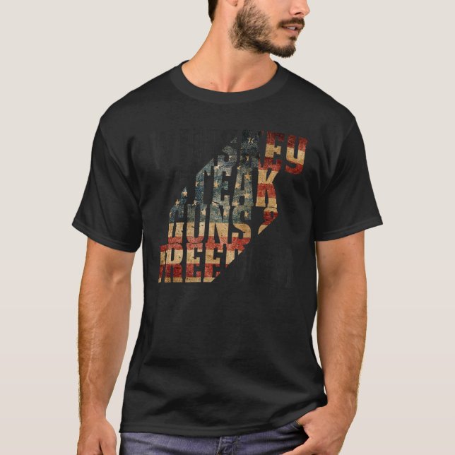 Whiskey Steak Guns & Freedom Patriotic Flagga Vete T Shirt (Framsida)