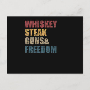 Whiskey Steaks Guns and Freedom USA flagga Vykort