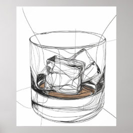 Whiskey sten glass minimalist line art poster