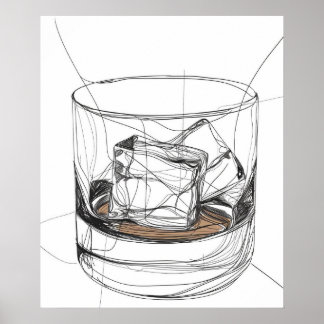 Whiskey sten glass minimalist line art poster