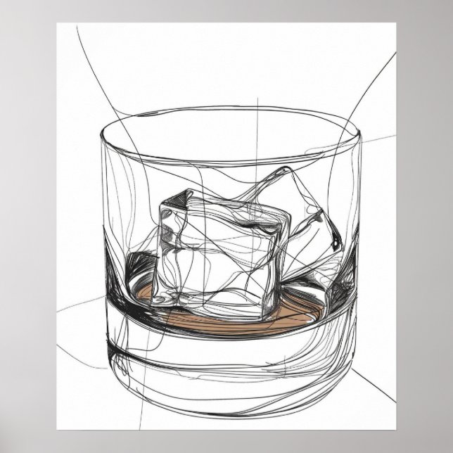 Whiskey sten glass minimalist line art poster (Framsidan)