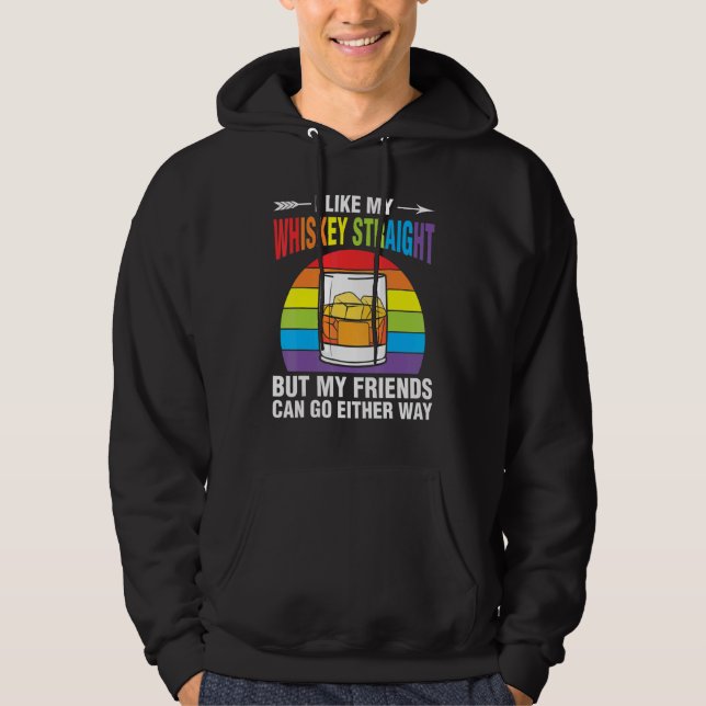 Whiskey Straight Friends Rainbow Ally LGBTQ Pride  Hoodie (Framsida)