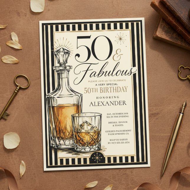 Whiskey-tema 50-årsfirande för herrar inbjudningar (Skapare uppladdad)