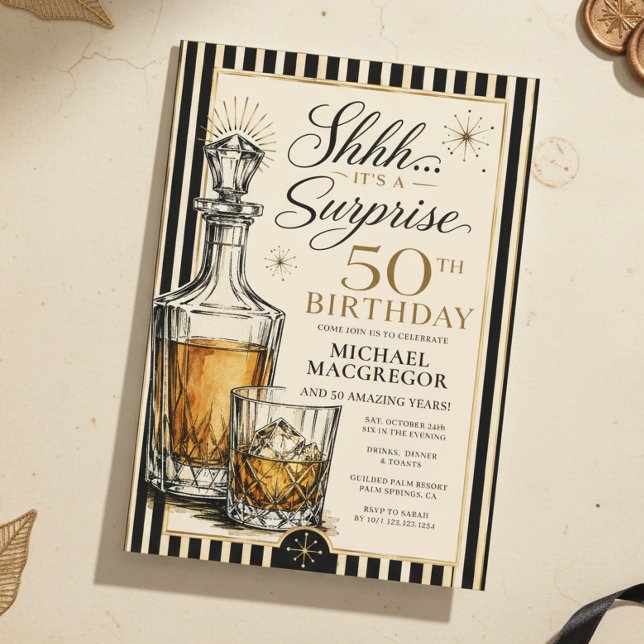 Whiskey-tema Överraskning 50-årsdag för honom Inbjudningar (Skapare uppladdad)