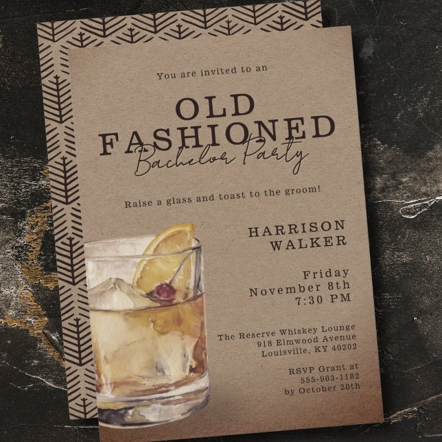 Whiskey Theme Bachelor Party Old Fashioned Rustic Inbjudningar (Skapare uppladdad)