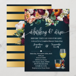 Whiskey & Vin Flowers Par Shower Bröllop Inbjudningar