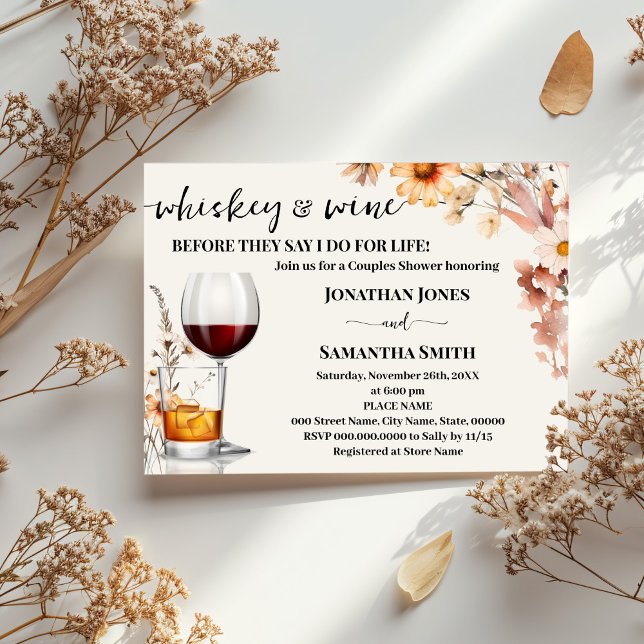 Whiskey & Vin Par Shower Autumn Wildblommor Inbjudningar (Skapare uppladdad)