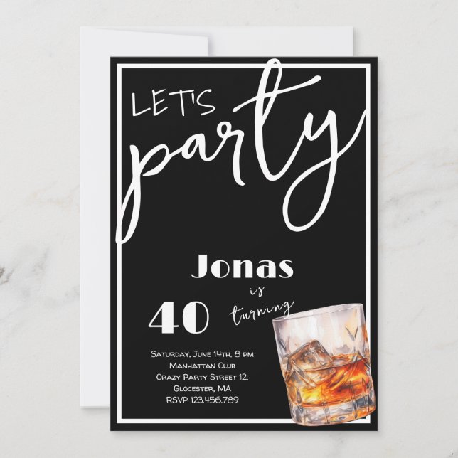 Whiskey vuxna födelsedagsfest inbjudan (Framsida)