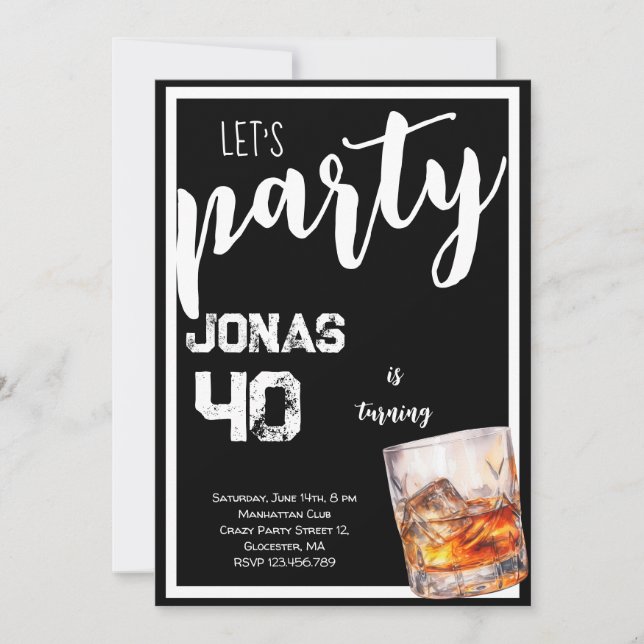 Whiskey vuxna födelsedagsfest inbjudan (Framsida)
