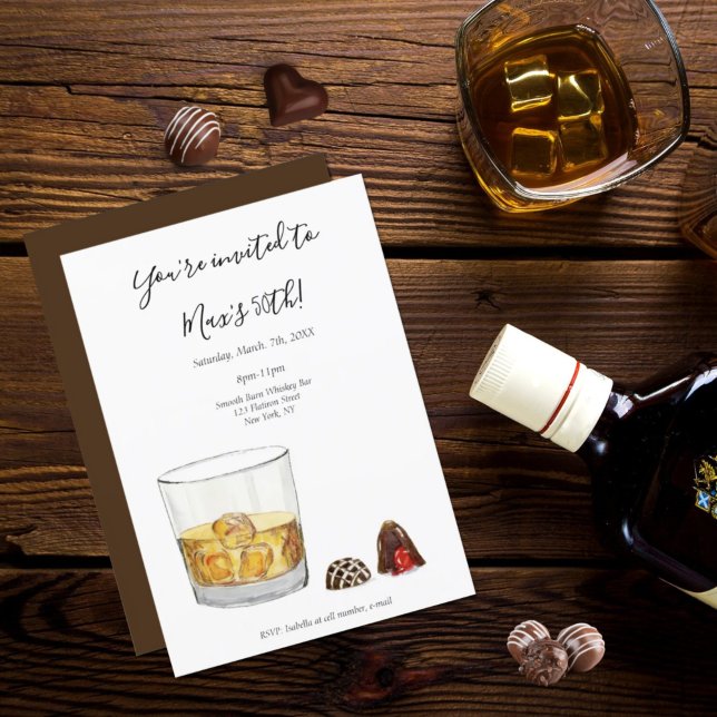 Whiskey Watercolor Chocolate Truffles Birthday Inbjudningar (Toast to Milestone Moments: Whiskey, Chocolate, and Celebrations Await!)