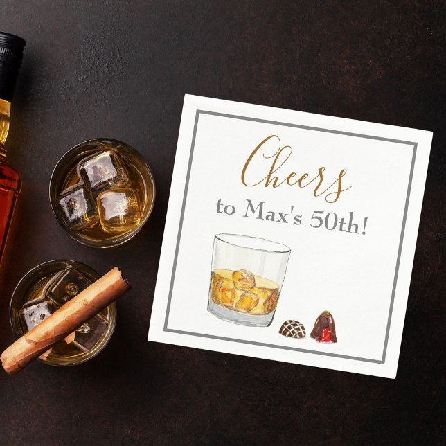 Whiskey Watercolor Chocolate Truffles Birthday Pappersservett (Great design that you can customize with your event details!)