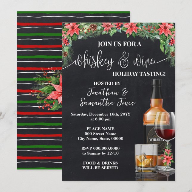 Whiskey & Wine Smakning Holiday Julfest Inbjudningar (Fram/baksida)