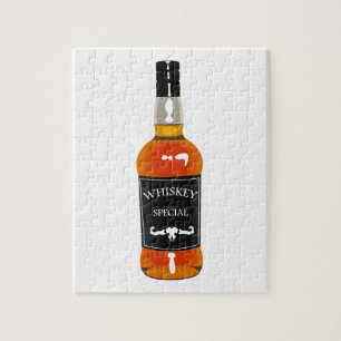 Whiskeyflaskateckning som isoleras på vit pussel