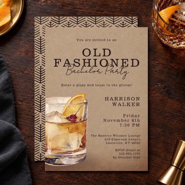 Whiskeytema Sjungkarfest Old Fashioned Rustik Inbjudningar (Skapare uppladdad)
