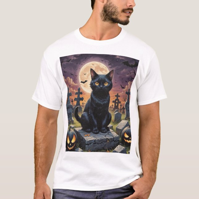 Whiskof the Witching Hour - Black Cat T Shirt (Framsida)