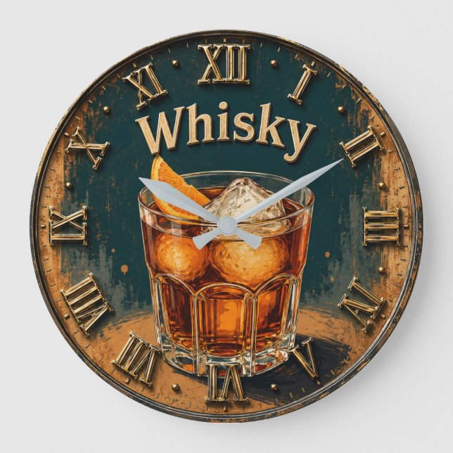 Whisky Glass Bar Decor Stor Klocka (Framsida)
