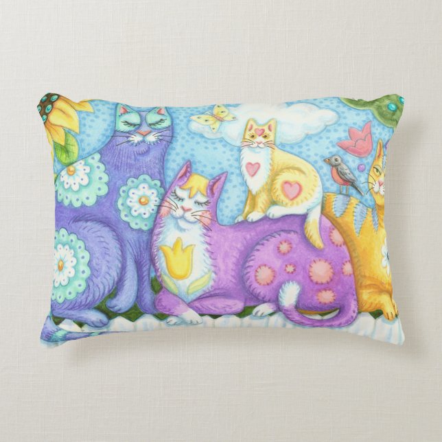 Whisky och purrart Folk Art CAT ACCENT PILLOW Prydnadskudde (Framsidan)