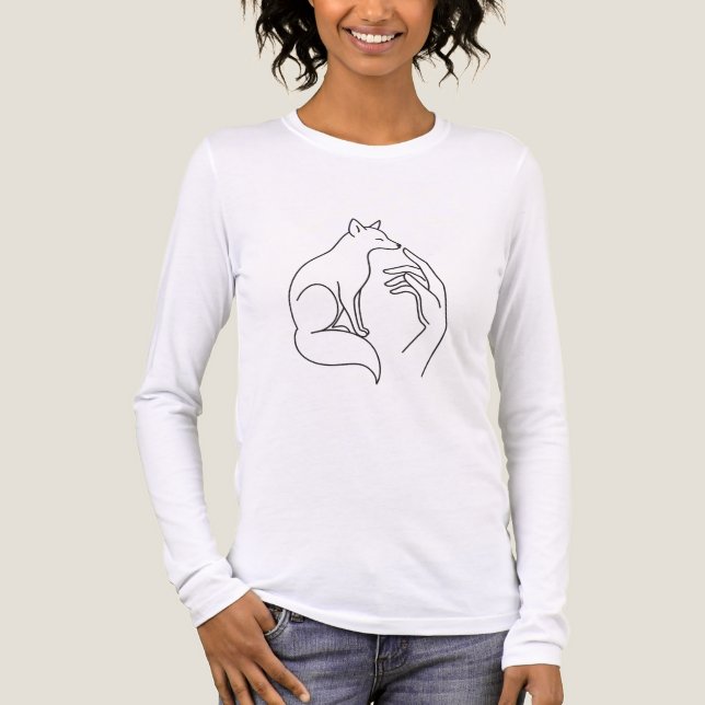 Whisper of Trust – Minimalist Fox & Hand Line art T Shirt (Framsida)