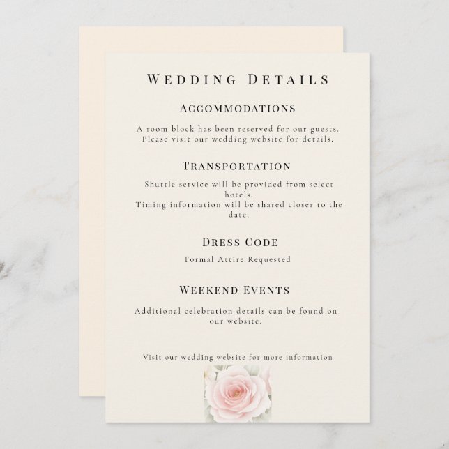 Whispered Petals Minimalist Wedding Details Card Inbjudningar (Fram/baksida)