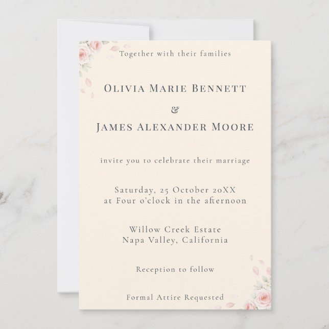 Whispered Petals Minimalist Wedding Invitation Tack Kort (Framsida)