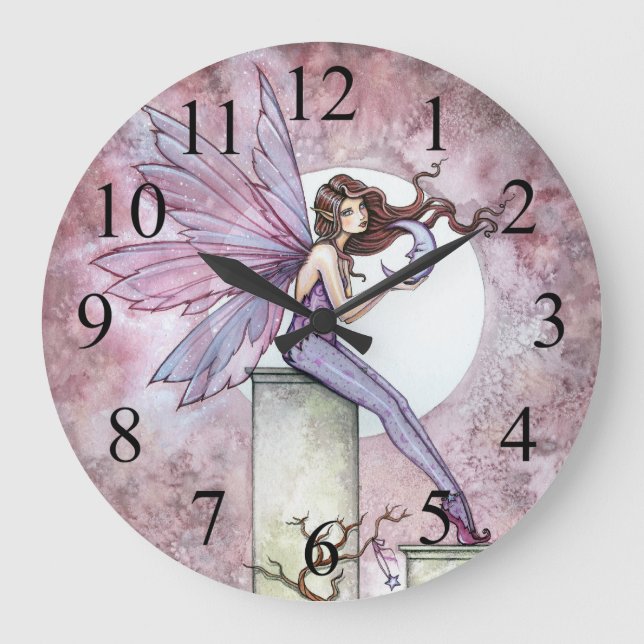 Whispering Måne Fairy Fantasy Art Clock Stor Klocka (Framsida)