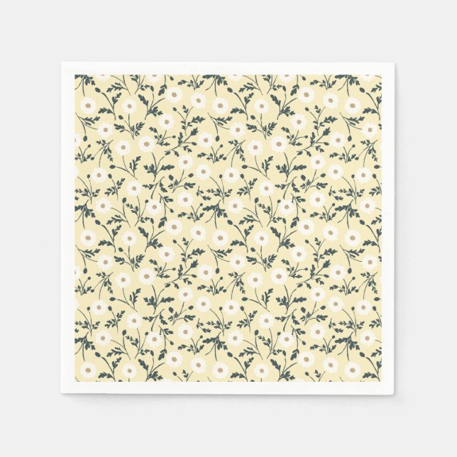 Whispering Meadow - Butter Yellow Floral Pattern Pappersservett (Framsidan)