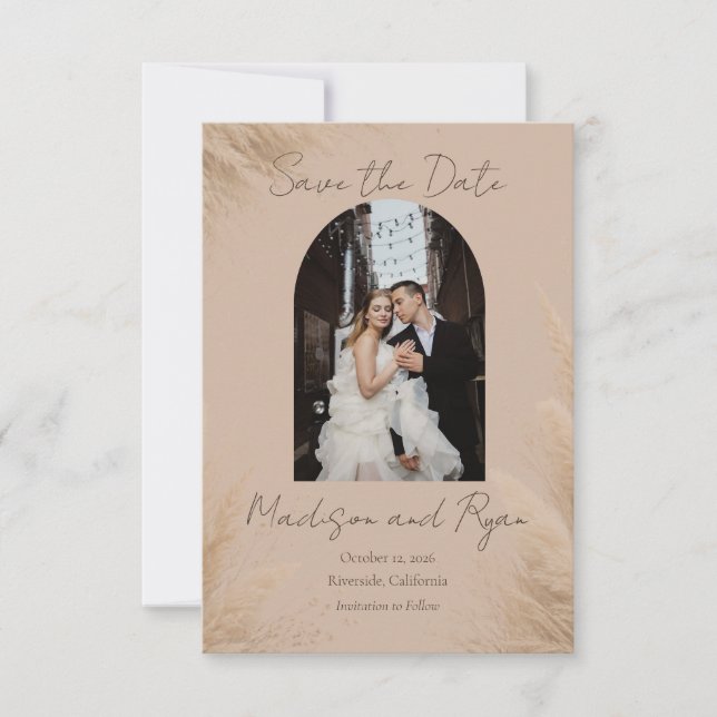 Whispering Pampas Photo Wedding Save the Date Card Spara Datumet (Framsida)