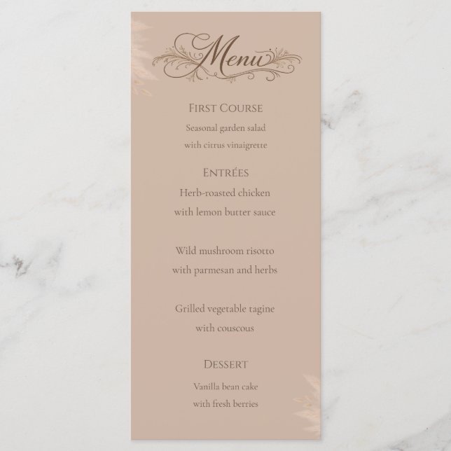 Whispering Pampas Wedding Menu Card Meny (Framsida)