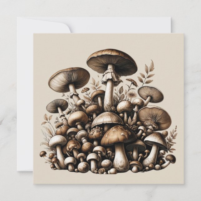 Whispering Skogen: Seamless Mushroom Mönster Colle Inbjudningar (Framsida)