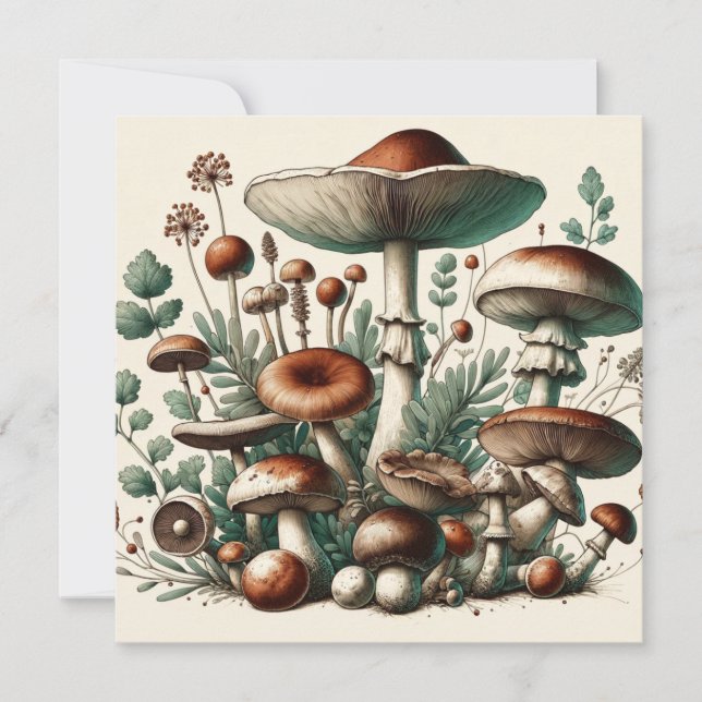 Whispering Skogen: Seamless Mushroom Mönster Colle Inbjudningar (Framsida)