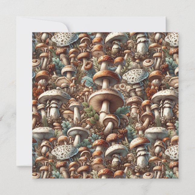 Whispering Skogen: Seamless Mushroom Mönster Colle Inbjudningar (Framsida)