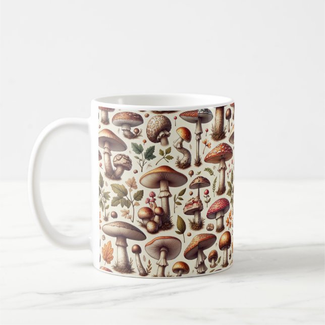 Whispering Skogen: Seamless Mushroom Mönster Colle Kaffemugg (Vänster)
