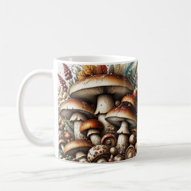Whispering Skogen: Seamless Mushroom Mönster Colle Kaffemugg (Vänster)