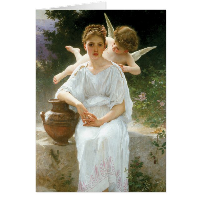 Whisperings of Kärlek, First Reverie by Bouguereau Hälsningskort (Framsidan)