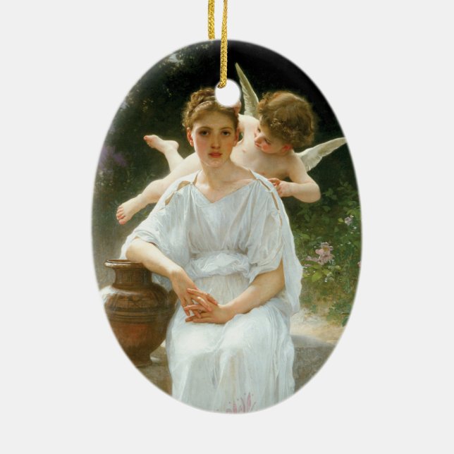 Whisperings of Kärlek, First Reverie by Bouguereau Julgransprydnad Keramik (Baksidan)