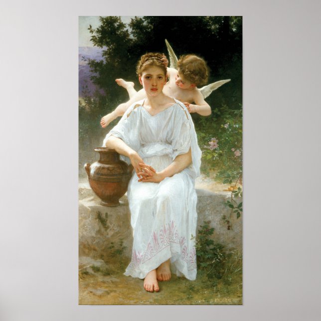Whisperings of Kärlek, First Reverie by Bouguereau Poster (Framsidan)