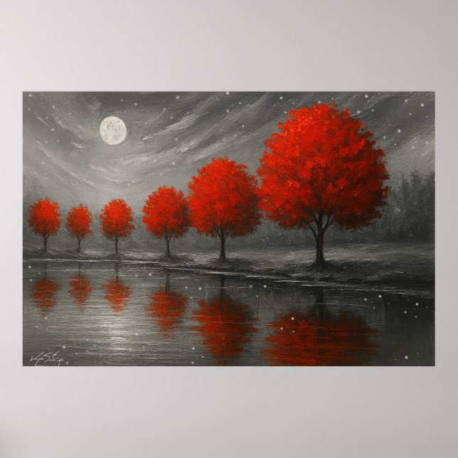 Whispers Beneath the Crimson Moon Landscape Poster (Framsidan)