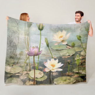 Whispers of Asia Waterlily Romantik in Vintage Hue Fleecefilt