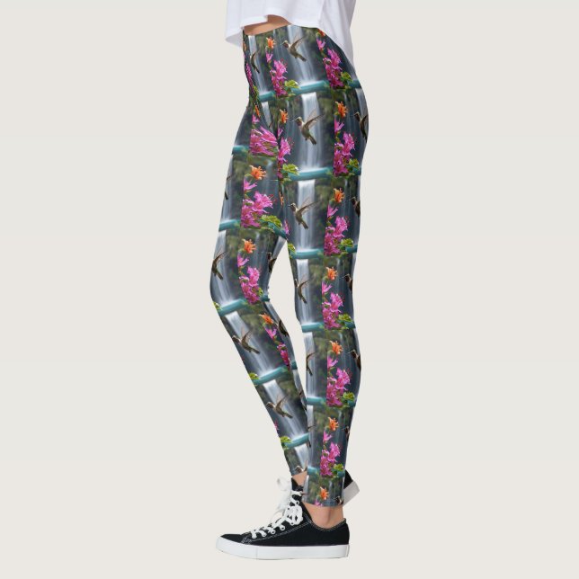 "Whispers of ature: Hummingbird, Waterfall" Leggings (Vänster)