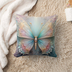 Whispers of Färg: Pastel Fractal Butterfly Dream Kudde