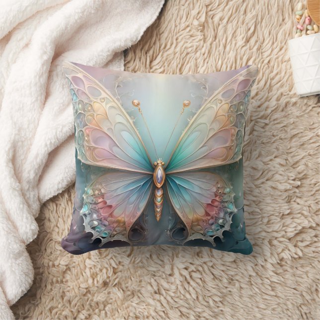 Whispers of Färg: Pastel Fractal Butterfly Dream Kudde (Filt)