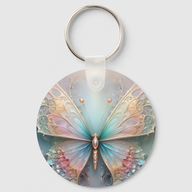 Whispers of Färg: Pastel Fractal Butterfly Dream Nyckelring (Framsida)