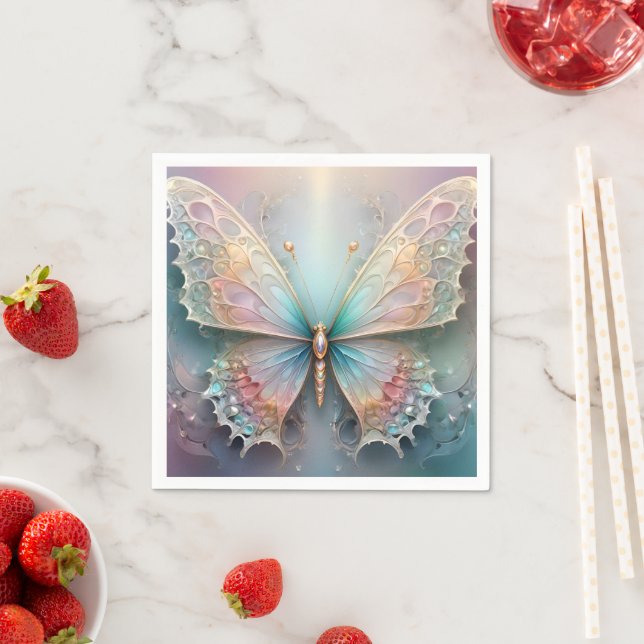 Whispers of Färg: Pastel Fractal Butterfly Dream Pappersservett (Insitu)