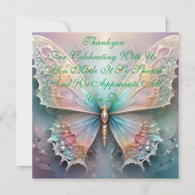 Whispers of Färg: Pastel Fractal Butterfly Dream Tack Kort (Framsida)