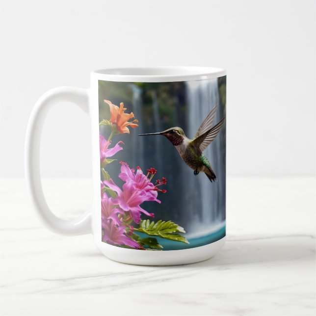 "Whispers of Nature: Hummingbird, Waterfall Kaffemugg (Vänster)