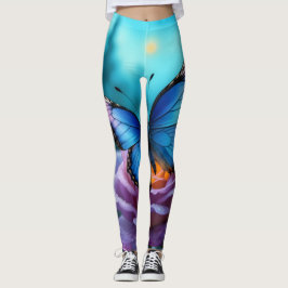 Whispers of the Garden Blue Butterfly & Mauve Ro Leggings