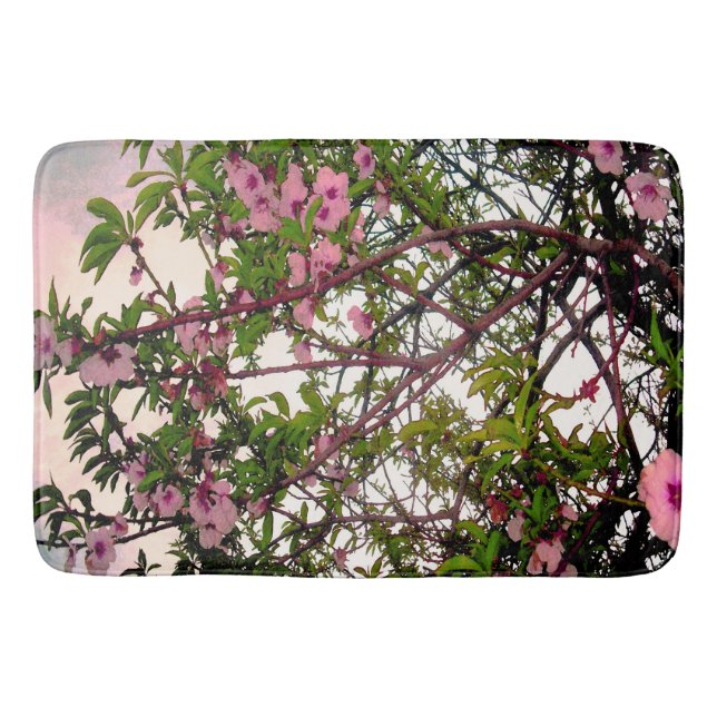 "Whispers of Vår: Watercolor Rosa Blommar Träd" Badrumsmatta (Framsidan)