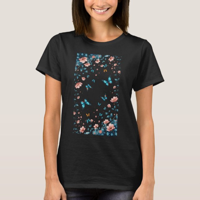 Whispers of Wings Midnight Bloom Flight Butterflie T Shirt (Framsida)