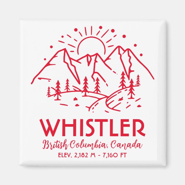 Whistler British Columbia Canada Minimalist Ski Magnet (Framsidan)